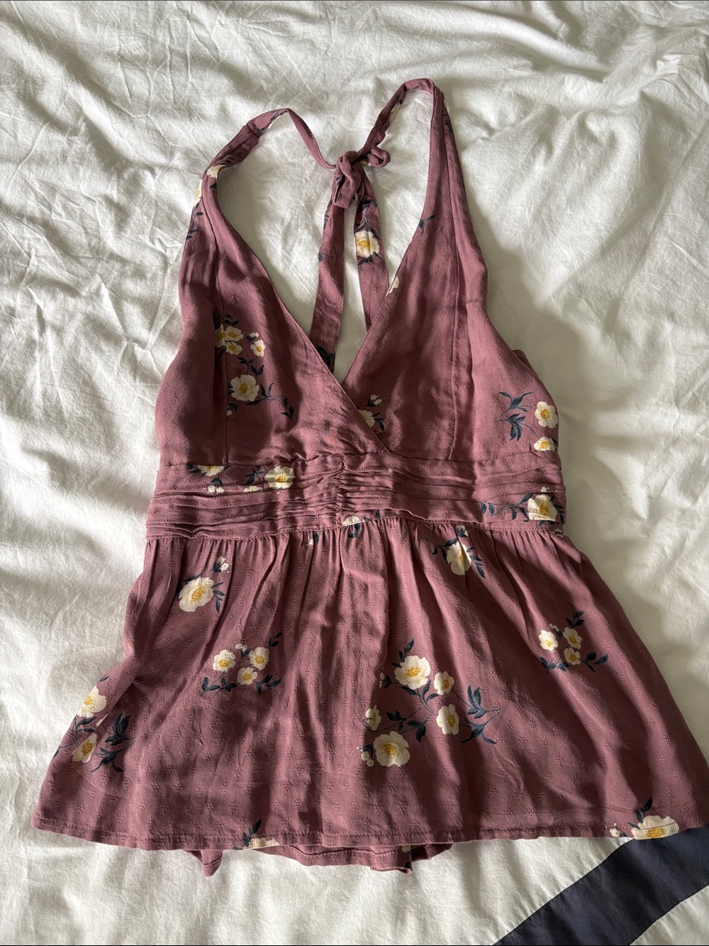 Mauve Floral Halter Tie-Back Halter Tank Top